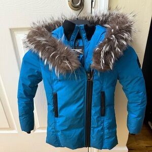 Mackage Blue Puffer Jacket with Faux Fur Hood! Authentic - KIDS SIZE  6